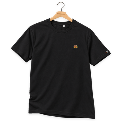Pixel Burger – Besticktes Bio T-Shirt · Schwarz · Bügel B · Bügel V5