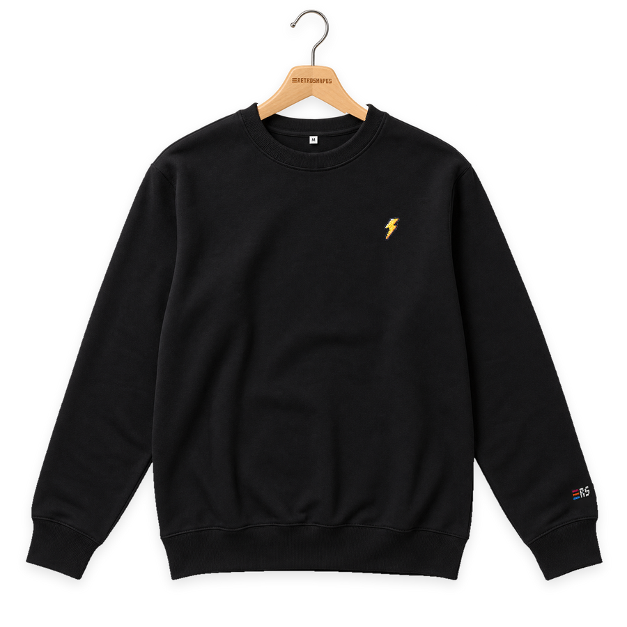 Pixel Blitz – Bestickter Bio Pullover Schwarz · Schwarz · Bügel A · Bügel V5