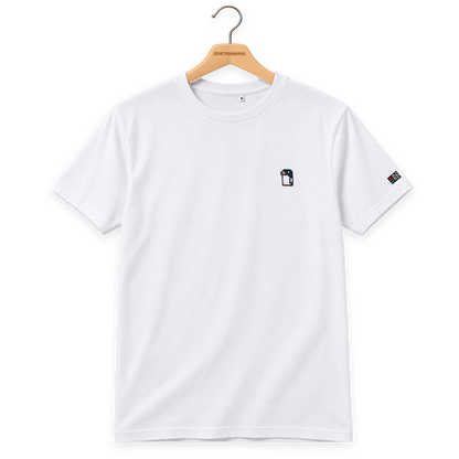 Pixel Pinguin – Besticktes Bio T-Shirt · Weiß · Bügel A · Bügel V5