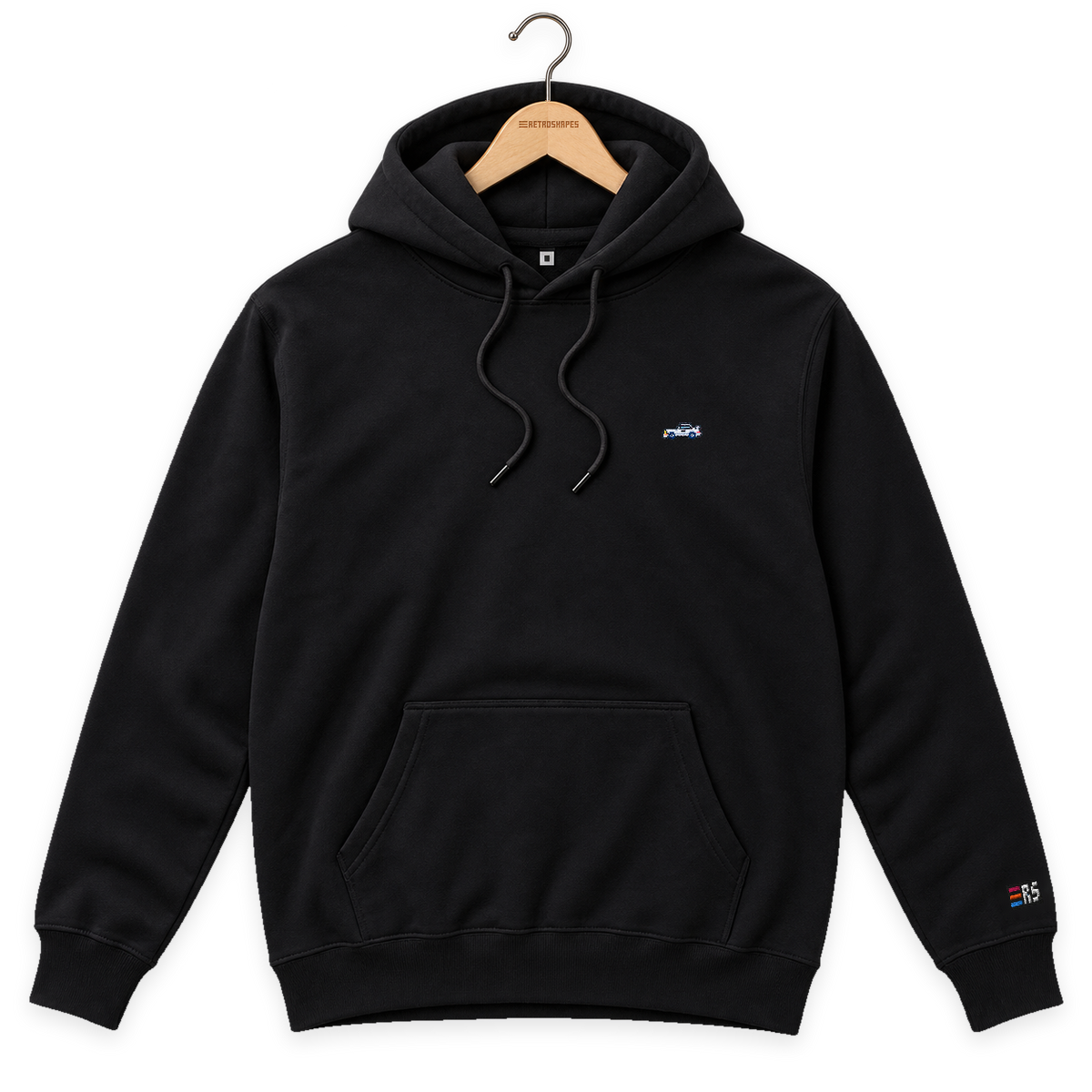 Pixel Sportwagen weiß – Bestickter Bio Hoodie · Schwarz · Bügel A · Bügel V5