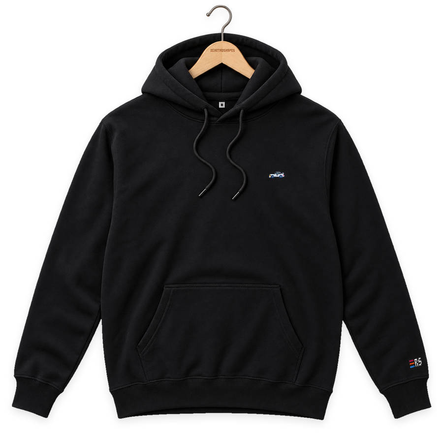 Pixel Sportwagen weiß – Bestickter Bio Hoodie · Schwarz · Bügel A · Bügel V5