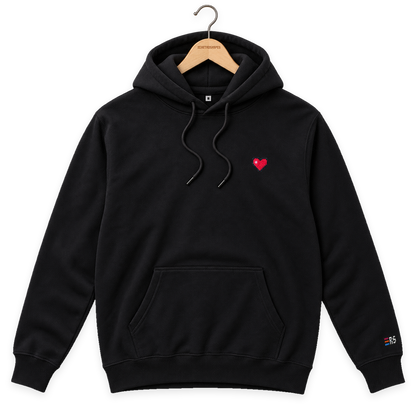 Pixel Herz – Bestickter Bio Hoodie · Schwarz · Bügel A · Bügel V5