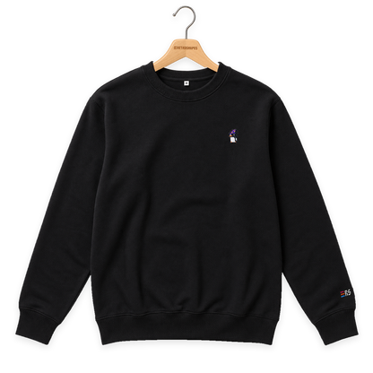Pixel Pinguin Mit Zauberhut – Bestickter Bio Pullover · Schwarz · Bügel A · Bügel V5