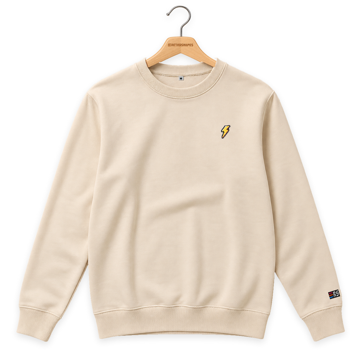 Pixel Blitz – Bestickter Bio Pullover Beige · Standard · Bügel A · Bügel V5