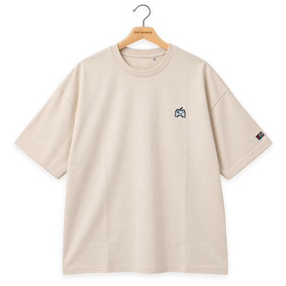 Pixel Gamepad – Besticktes Bio Oversized T-Shirt · Beige · Bügel A · Bügel V5