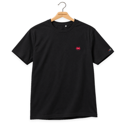 Pixel Alien Rot – Besticktes Bio T-Shirt · Schwarz · Bügel A · Bügel V5