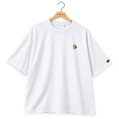 Pixel Bier – Besticktes Bio Oversized T-Shirt · Weiß · Bügel B · Bügel V5