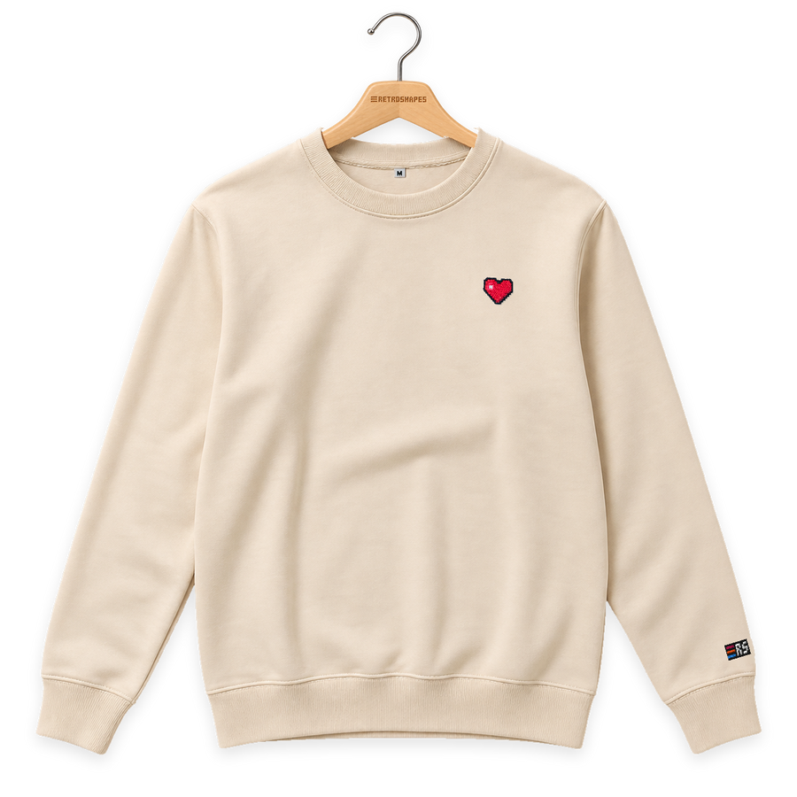 Pixel Herz – Bestickter Bio Pullover · Beige · Bügel A · Bügel V5