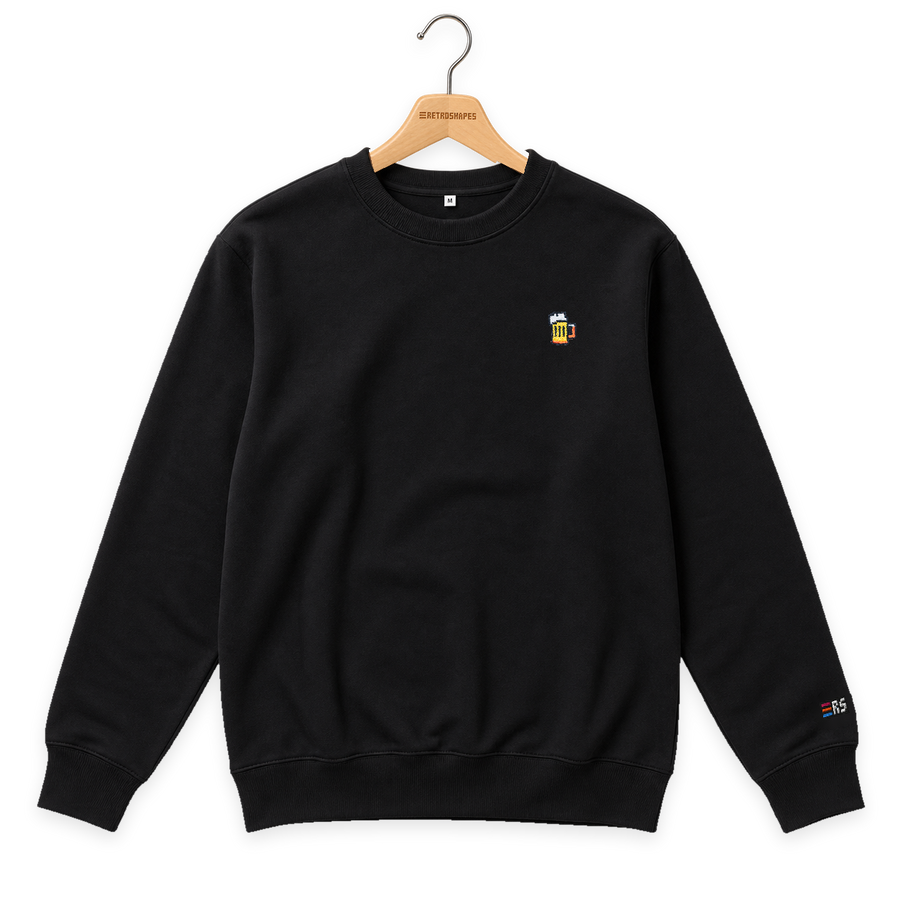 Pixel Bier – Bestickter Bio Pullover · Schwarz · Bügel A · Bügel V5