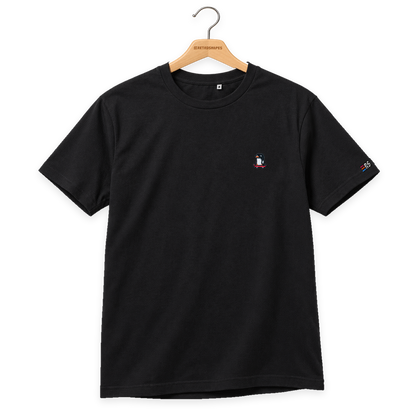 Pixel Pinguin Mit Skateboard – Besticktes Bio T-Shirt · Schwarz · Bügel A · Bügel V5