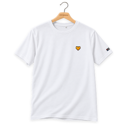Pixel Herz Orange – Besticktes Bio T-Shirt · Weiß · Bügel B · Bügel V5