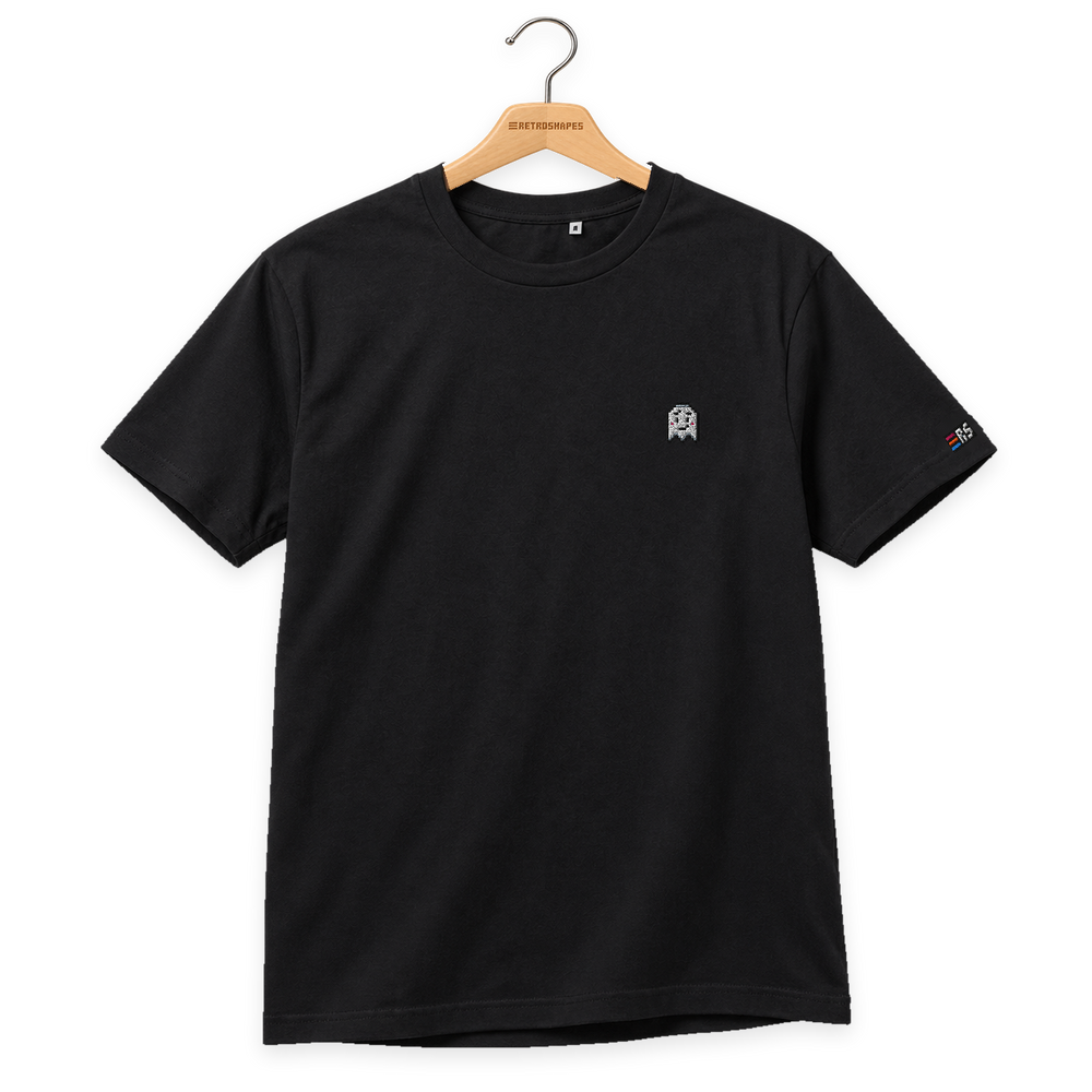 Pixel Geist – Besticktes Bio T-Shirt · Schwarz · Bügel A · Bügel V5