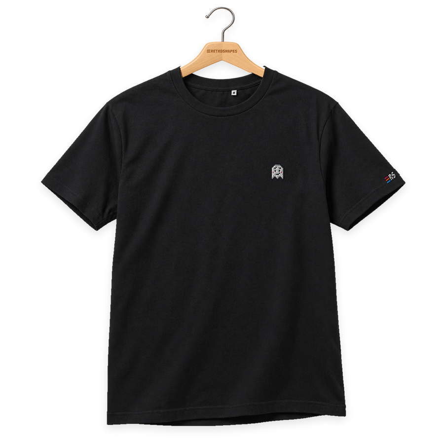 Pixel Geist – Besticktes Bio T-Shirt · Schwarz · Bügel A · Bügel V5