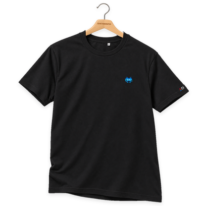 Pixel Alien Blau – Besticktes Bio T-Shirt · Schwarz · Bügel B · Bügel V5