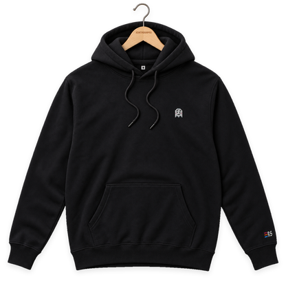 Pixel Geist – Bestickter Bio Hoodie · Schwarz · Bügel A · Bügel V5