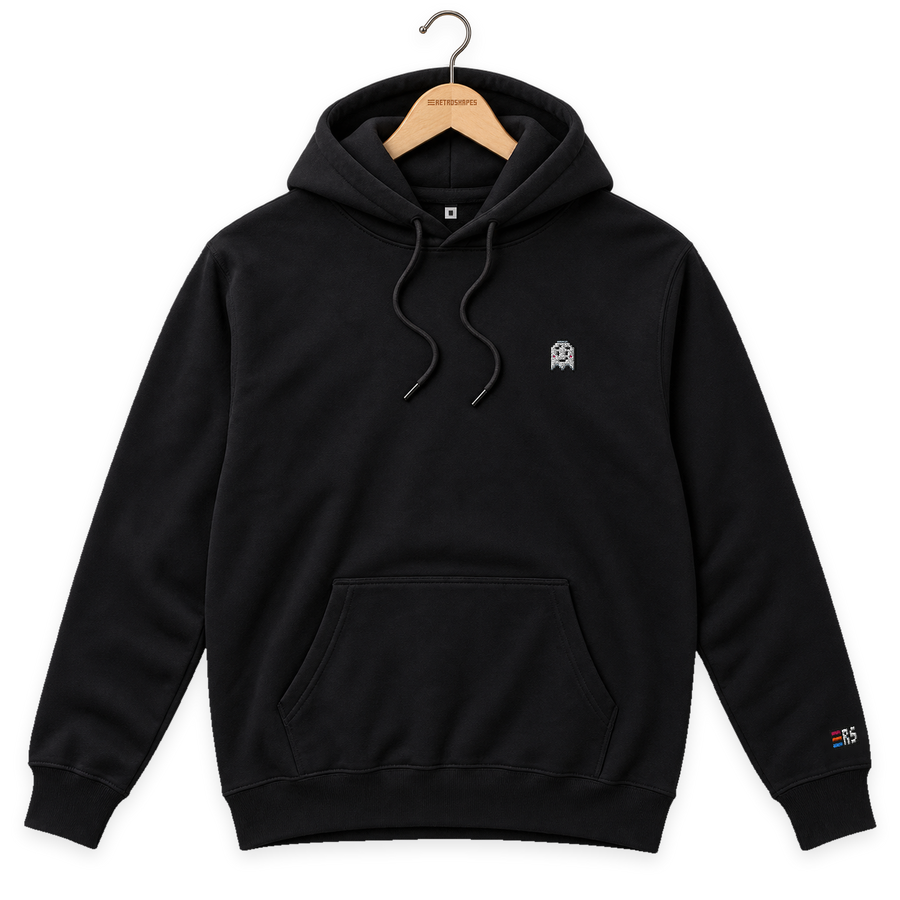 Pixel Geist – Bestickter Bio Hoodie · Schwarz · Bügel A · Bügel V5
