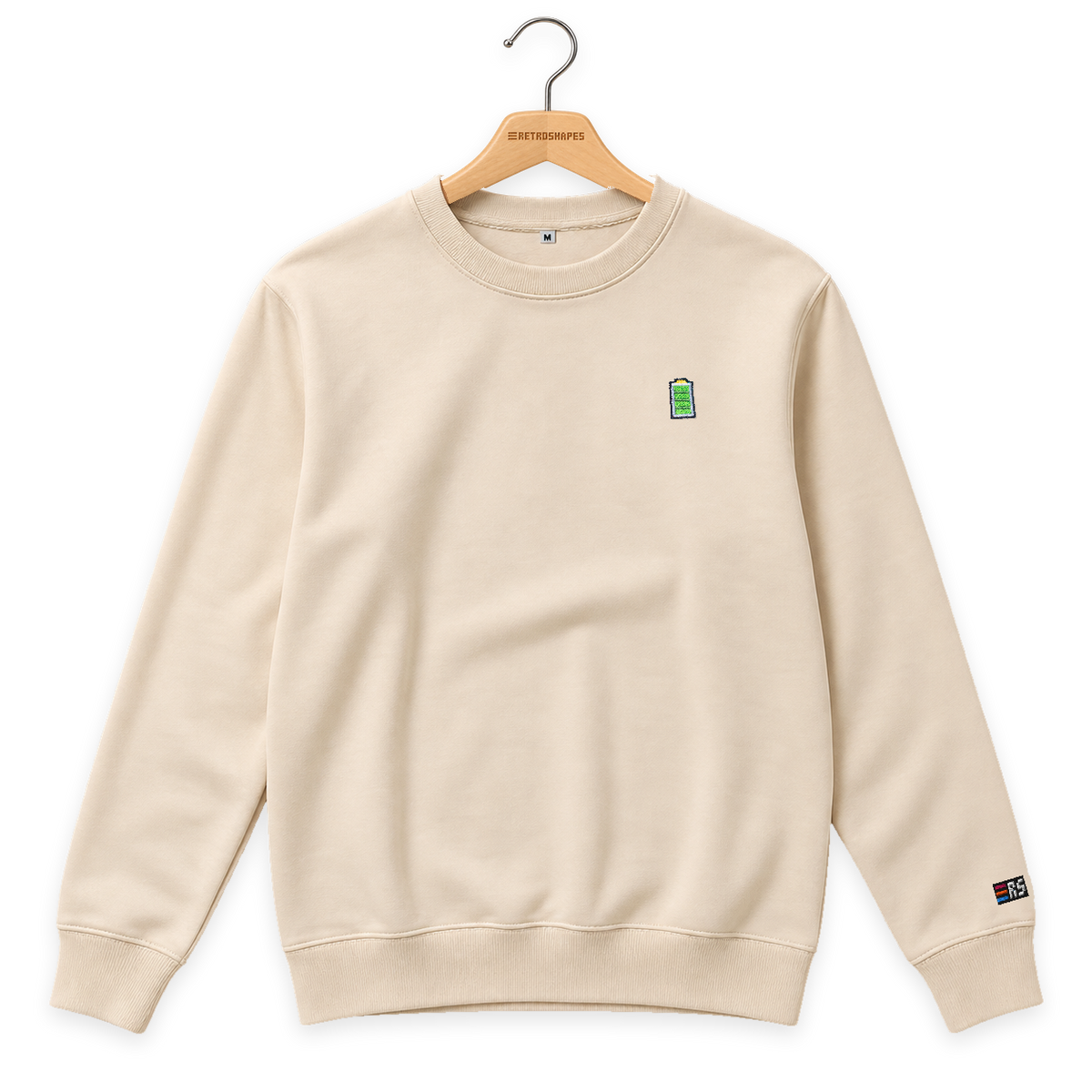 Pixel Batterie – Bestickter Bio Pullover Beige · Standard · Bügel A · Bügel V5