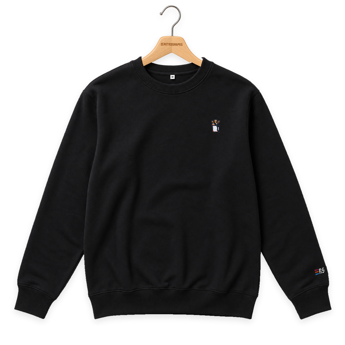 Pixel Pinguin Mit Cowboyhut – Bestickter Bio Pullover · Schwarz · Bügel A · Bügel V5