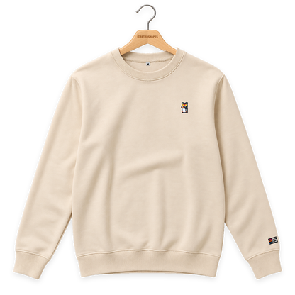 Pixel Pinguin Mit Krone – Bestickter Bio Pullover · Beige · Bügel A · Bügel V5