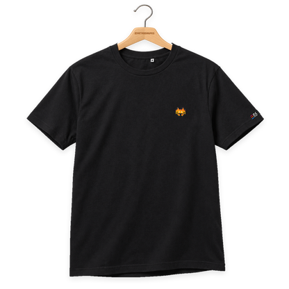 Pixel Alien Orange – Besticktes Bio T-Shirt · Schwarz · Bügel A · Bügel V5