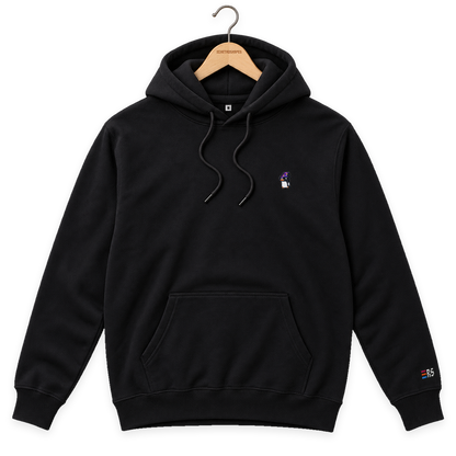 Pixel Pinguin Mit Zauberhut – Bestickter Bio Hoodie · Schwarz · Bügel A · Bügel V5