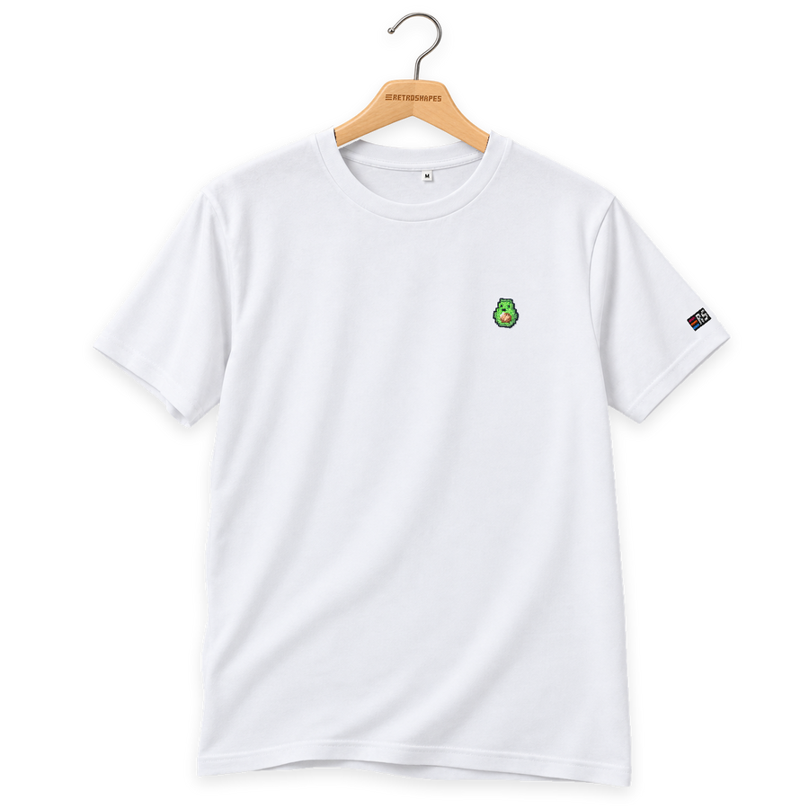 Pixel Avocado – Besticktes Bio T-Shirt · Weiß · Bügel B · Bügel V5