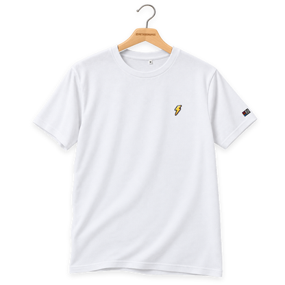 Pixel Blitz – Besticktes Bio T-Shirt Weiss · Standard · Bügel B · Bügel V5