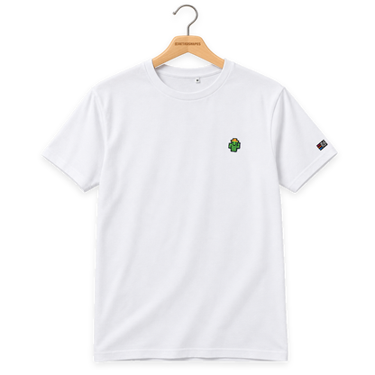 Pixel Kaktus – Besticktes Bio T-Shirt · Weiß · Bügel A · Bügel V5