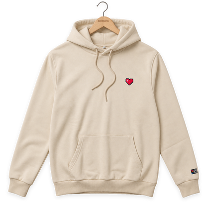 Pixel Herz – Bestickter Bio Hoodie · Beige · Bügel A · Bügel V5
