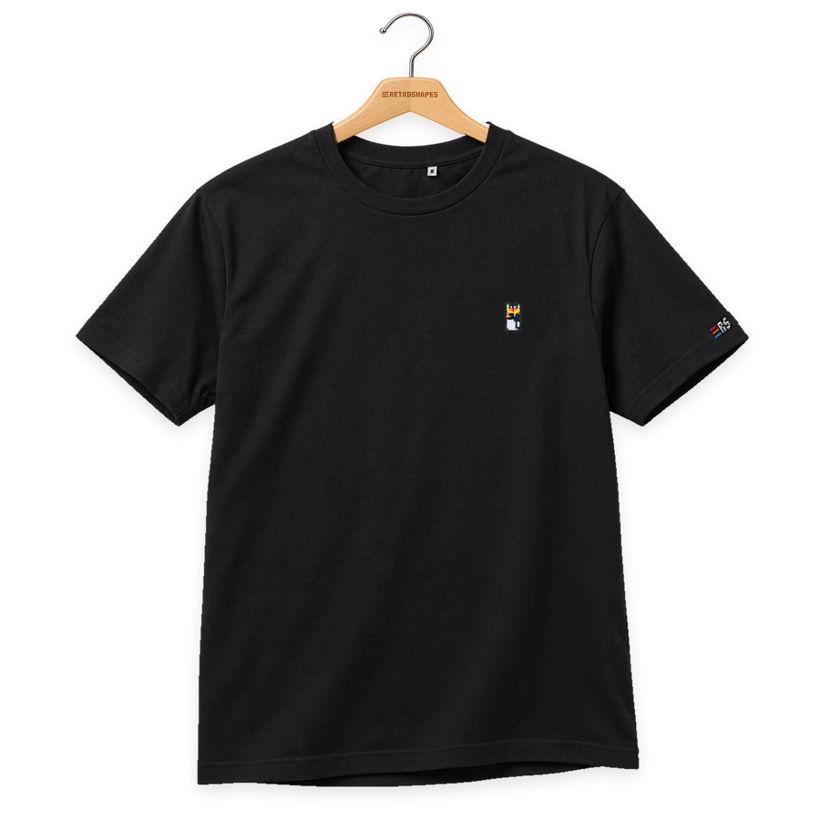 Pixel Pinguin Mit Krone – Besticktes Bio T-Shirt · Schwarz · Bügel A · Bügel V5