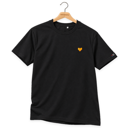 Pixel Herz Orange – Besticktes Bio T-Shirt · Schwarz · Bügel B · Bügel V5