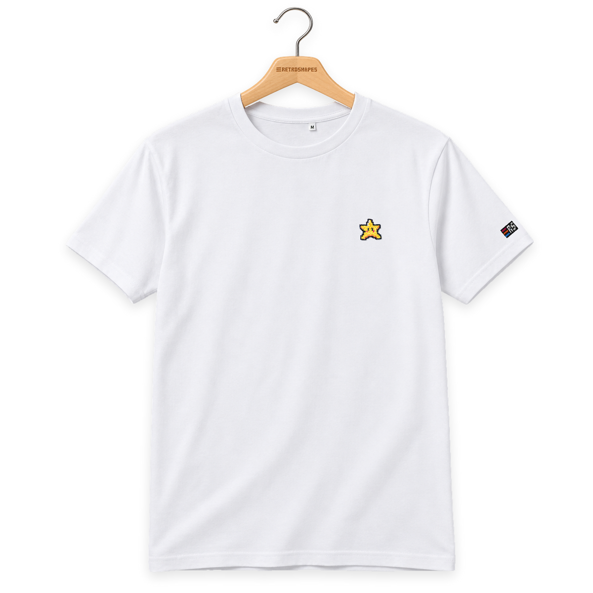 Pixel Stern – Besticktes Bio T-Shirt · Weiß · Bügel A · Bügel V5