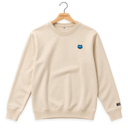 Pixel Alien Blau – Bestickter Bio Pullover · Beige · Bügel A · Bügel V5