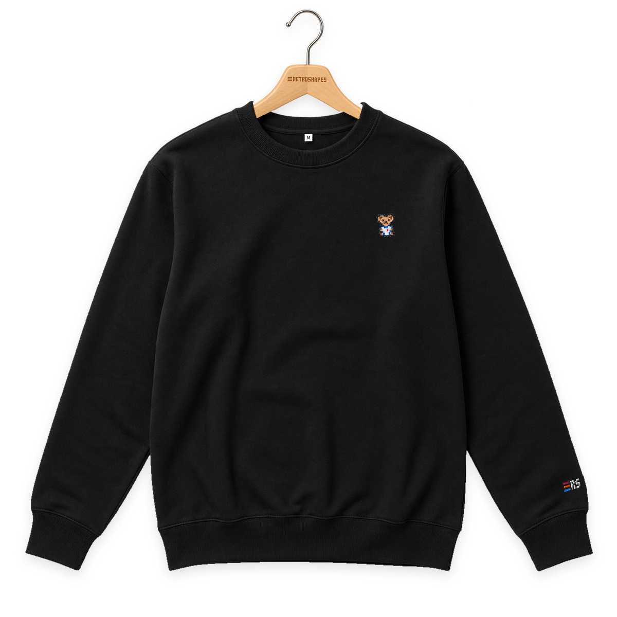 Pixel Bär "Zuffi" – Bestickter Bio Pullover · Schwarz · Bügel A · Bügel V5