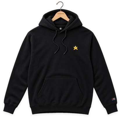 Pixel Stern – Bestickter Bio Hoodie · Schwarz · Bügel A · Bügel V5