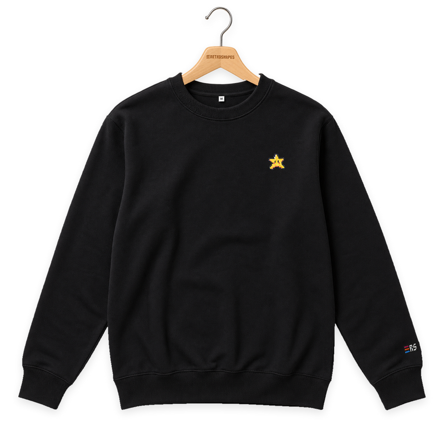 Pixel Stern – Bestickter Bio Pullover · Schwarz · Bügel A · Bügel V5