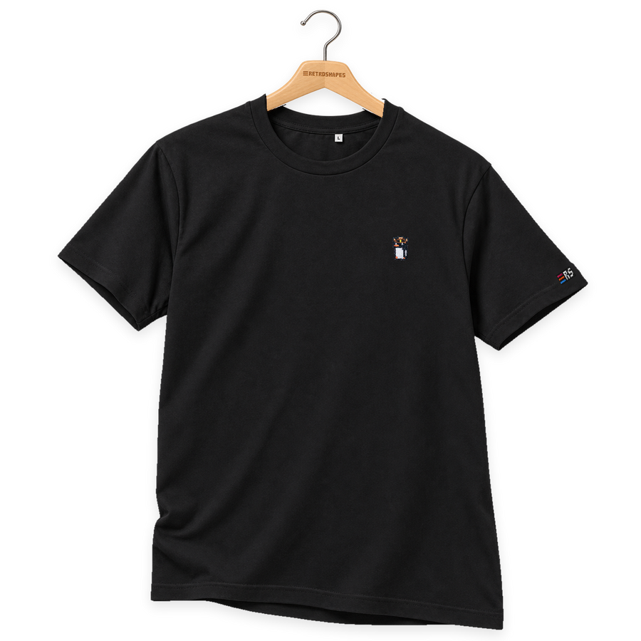 Pixel Pinguin Mit Cowboyhut – Besticktes Bio T-Shirt · Schwarz · Bügel B · Bügel V5