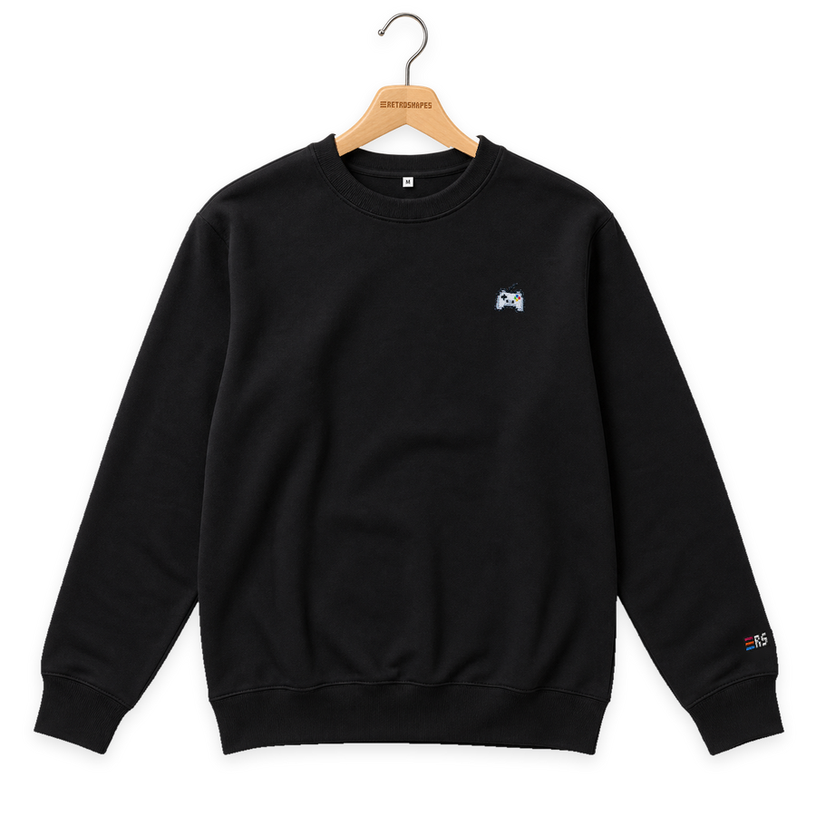 Pixel Gamepad – Bestickter Bio Pullover · Schwarz · Bügel A · Bügel V5