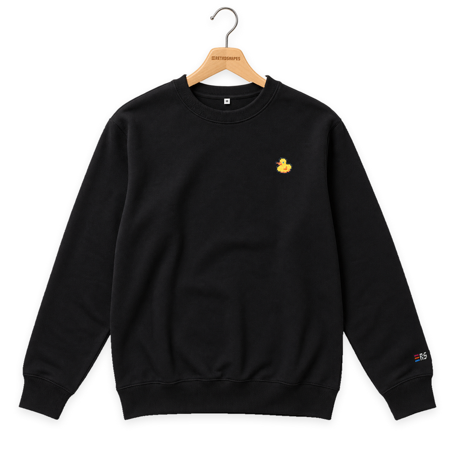 Pixel Ente – Bestickter Bio Pullover · Schwarz · Bügel A · Bügel V5