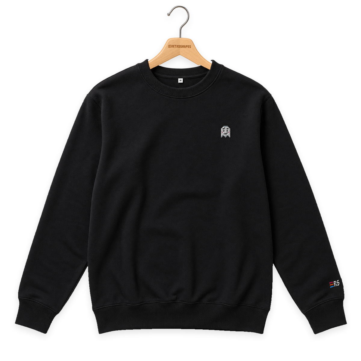 Pixel Geist – Bestickter Bio Pullover · Schwarz · Bügel A · Bügel V5