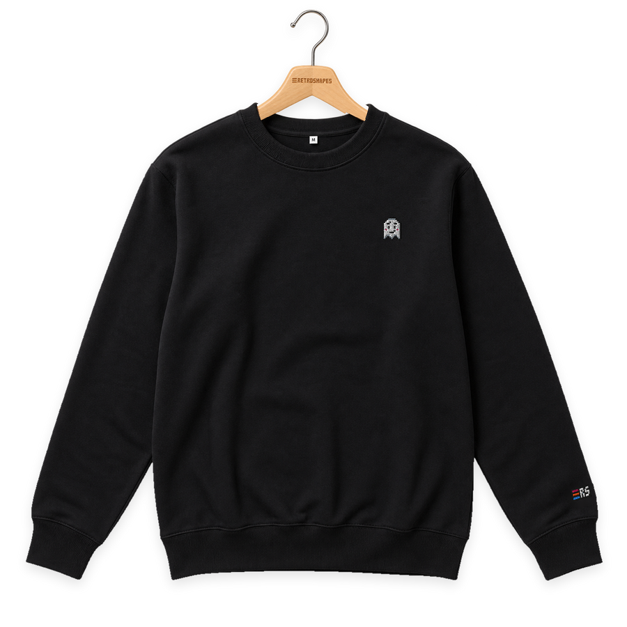Pixel Geist – Bestickter Bio Pullover · Schwarz · Bügel A · Bügel V5