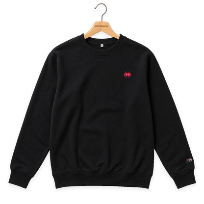 Pixel Alien Rot – Bestickter Bio Pullover · Schwarz · Bügel A · Bügel V5