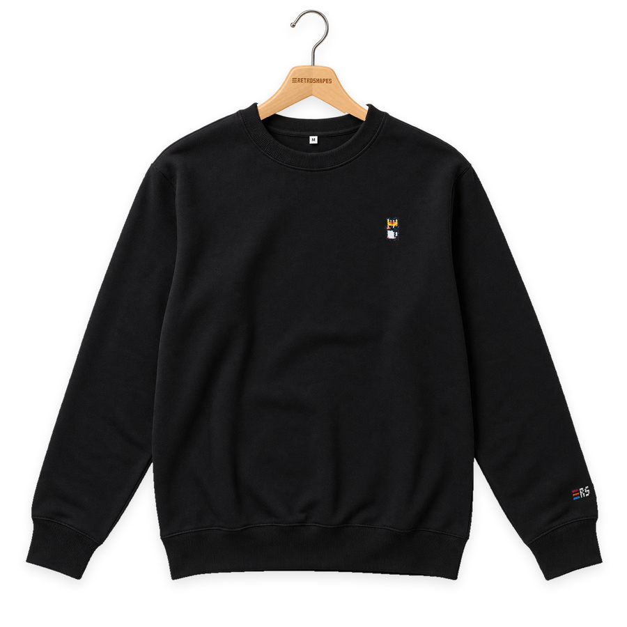 Pixel Pinguin Mit Krone – Bestickter Bio Pullover · Schwarz · Bügel A · Bügel V5