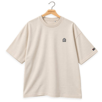 Pixel Geist – Besticktes Bio Oversized T-Shirt · Beige · Bügel B · Bügel V6