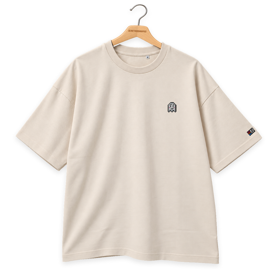Pixel Geist – Besticktes Bio Oversized T-Shirt · Beige · Bügel B · Bügel V6