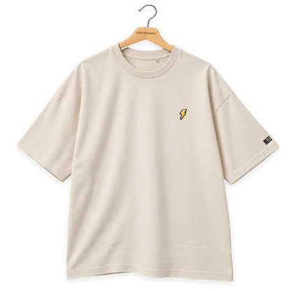 Pixel Blitz – Besticktes Bio Oversized T-Shirt · Beige · Bügel B · Bügel V6
