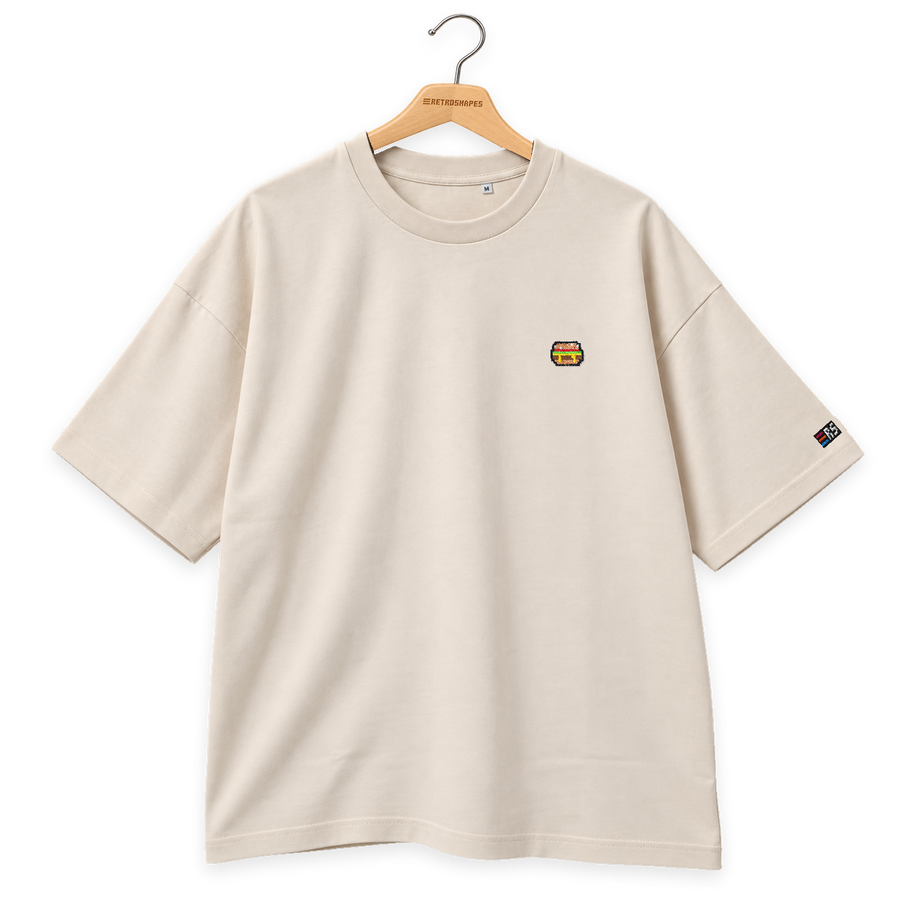 Pixel Burger – Besticktes Bio Oversized T-Shirt · Beige · Bügel B · Bügel V6