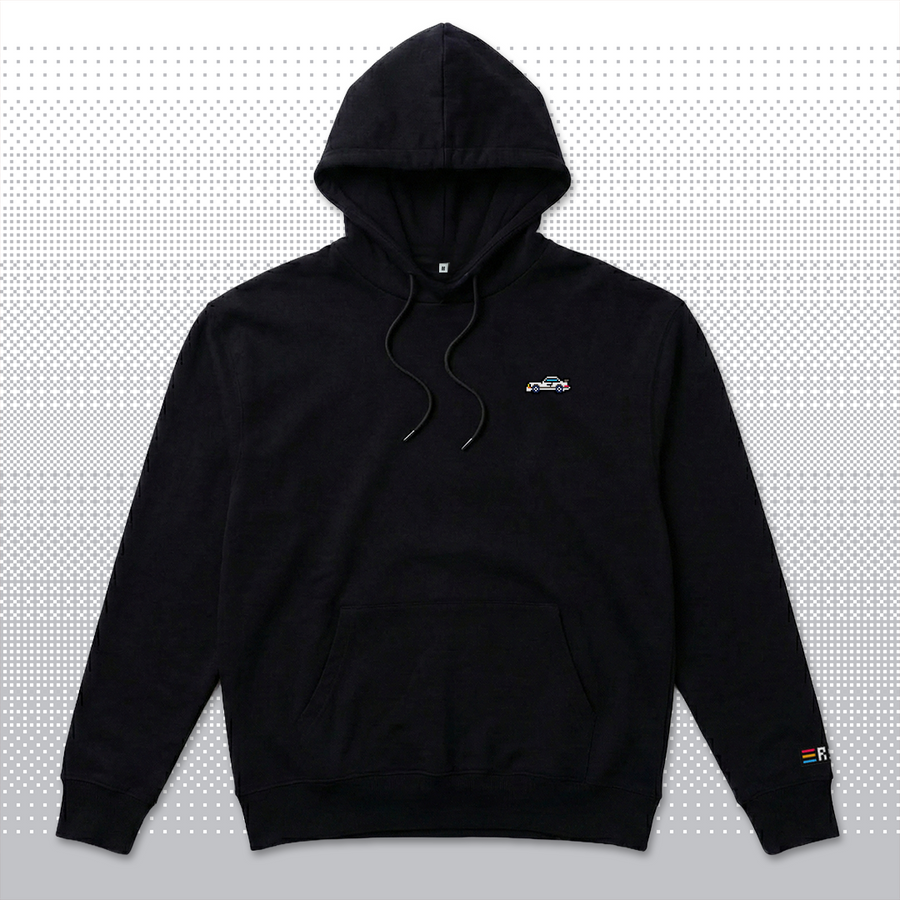 Pixel Sportwagen weiß – Bestickter Bio Hoodie