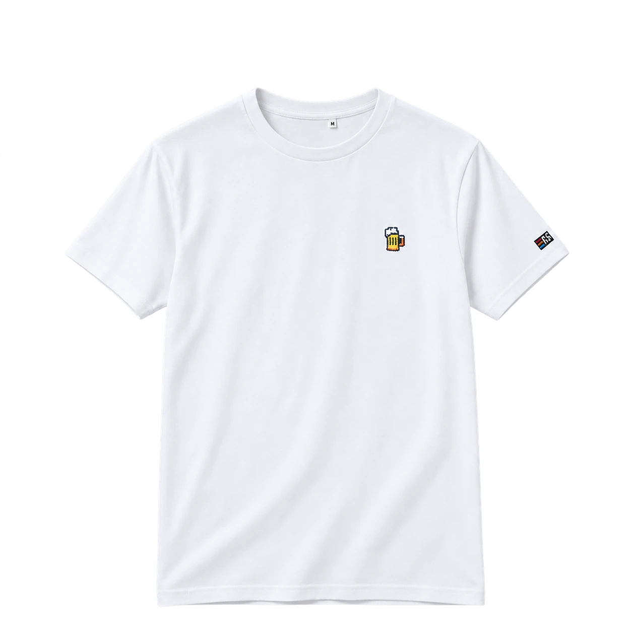 Weißes T-Shirt mit Bier-Stickerei und RS-Ärmellabel
